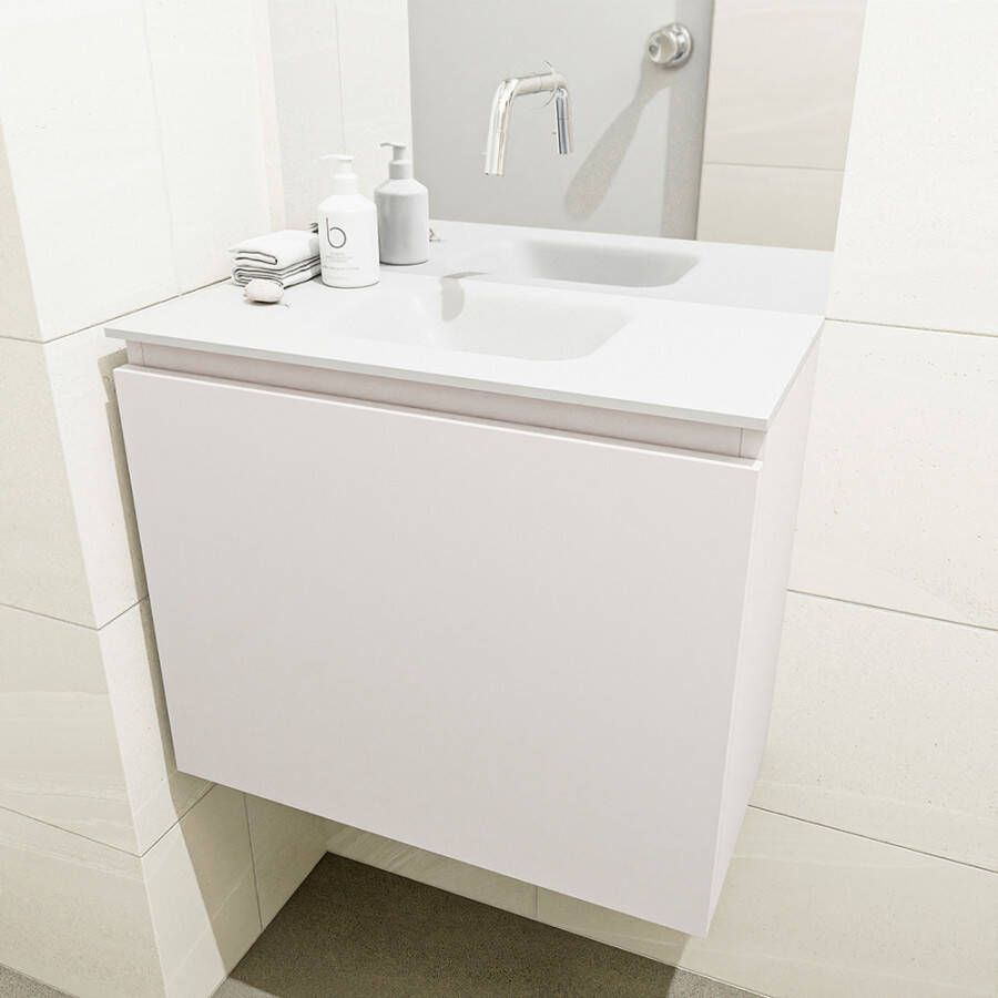 Mondiaz Olan fonteinmeubel 60cm Linen Lex wastafel Talc midden zonder kraangat