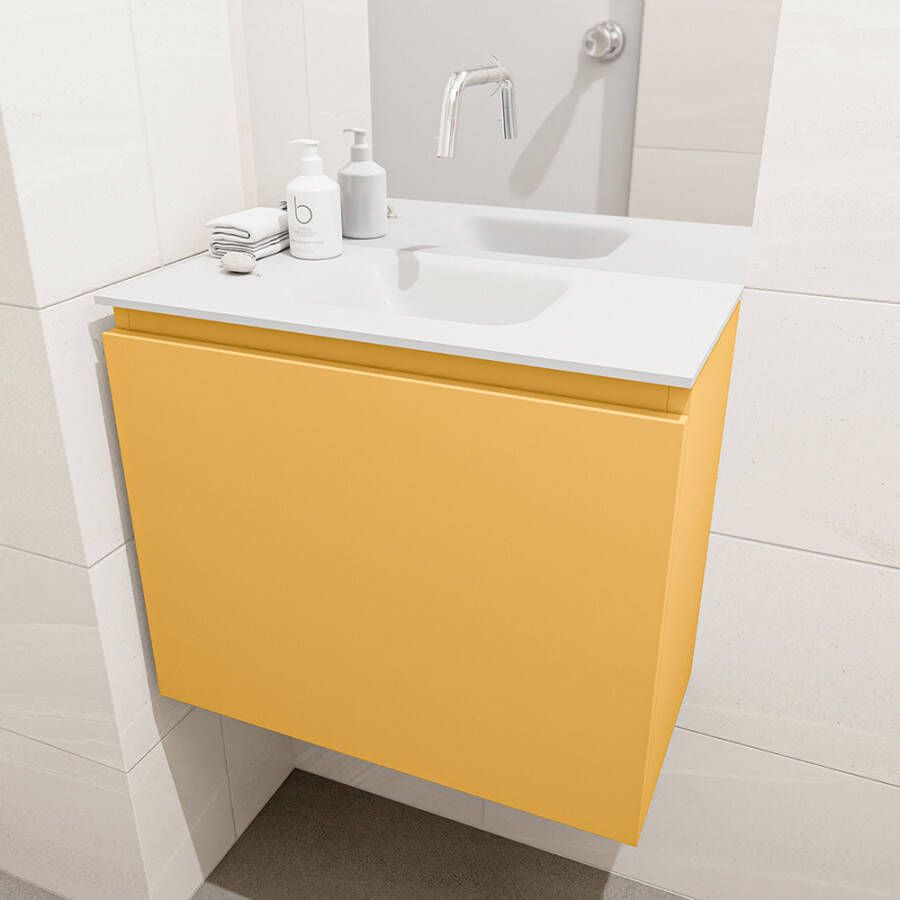 Mondiaz Olan fonteinmeubel 60cm Ocher Lex wastafel Talc midden zonder kraangat