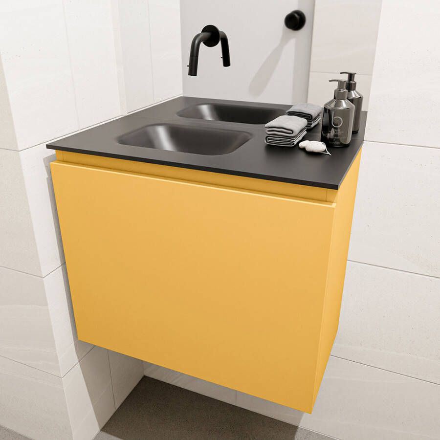 Mondiaz Olan fonteinmeubel 60cm Ocher Lex wastafel Urban links zonder kraangat