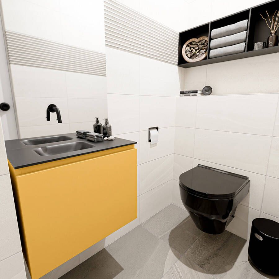 Mondiaz Olan fonteinmeubel 60cm Ocher Lex wastafel Urban links zonder kraangat