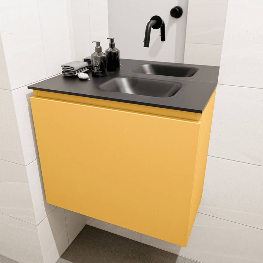 Mondiaz Olan fonteinmeubel 60cm Ocher Lex wastafel Urban rechts zonder kraangat