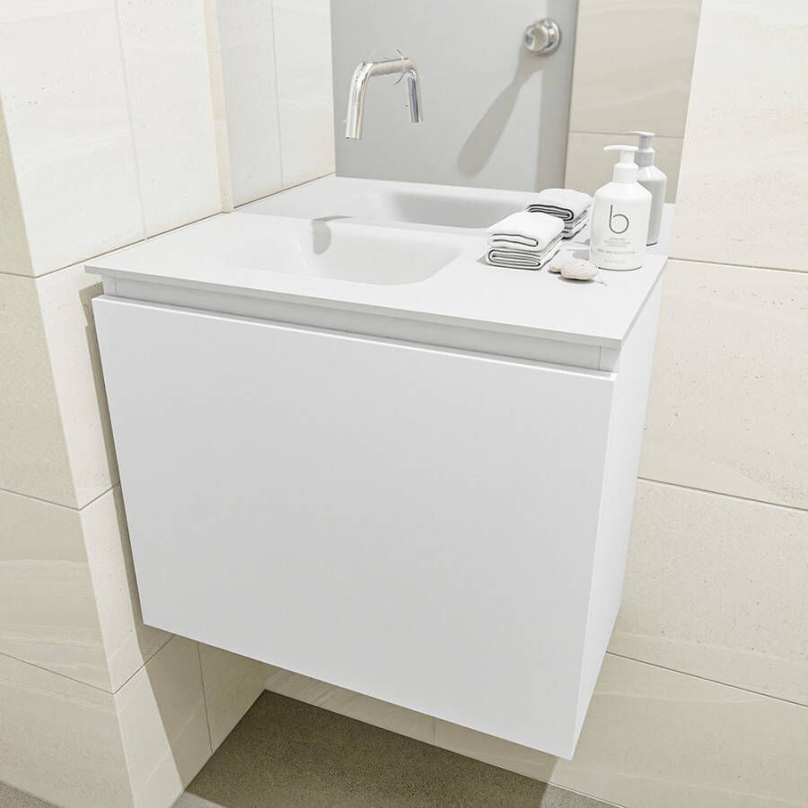 Mondiaz Olan fonteinmeubel 60cm Talc Lex wastafel Talc links zonder kraangat