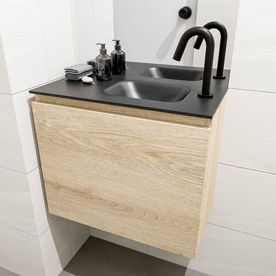 Mondiaz Olan fonteinmeubel 60cm Washed Oak Lex wastafel Urban rechts met 1 kraangat