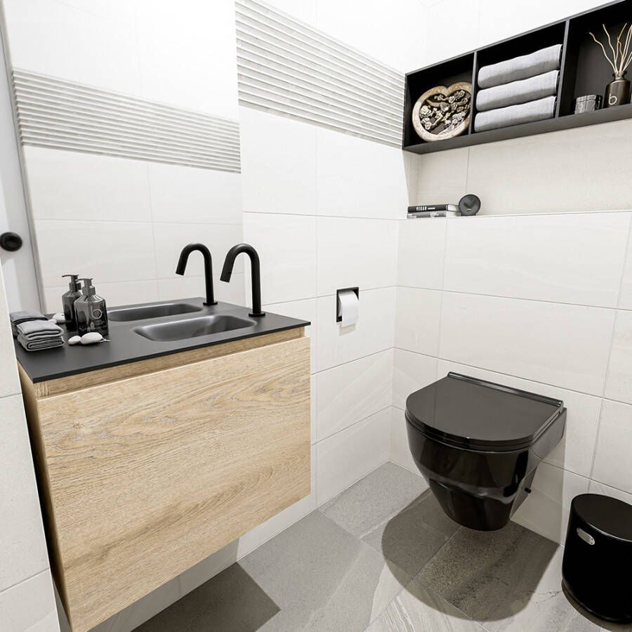 Mondiaz Olan fonteinmeubel 60cm Washed Oak Lex wastafel Urban rechts met 1 kraangat