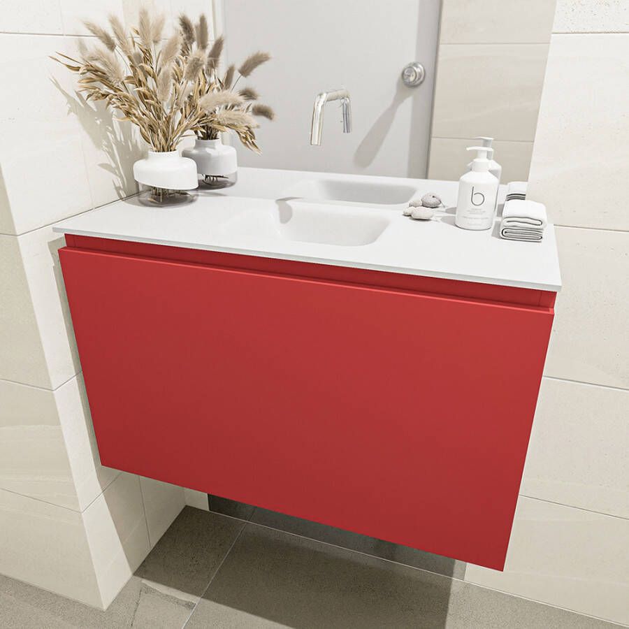 Mondiaz Olan fonteinmeubel 80cm Fire Lex wastafel Talc midden zonder kraangat