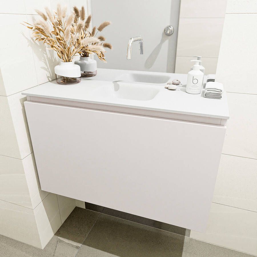 Mondiaz Olan fonteinmeubel 80cm Linen Lex wastafel Talc midden zonder kraangat