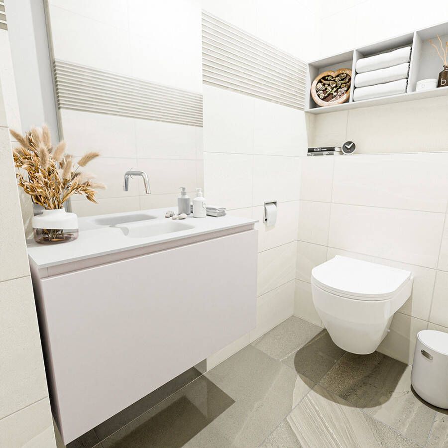Mondiaz Olan fonteinmeubel 80cm Linen Lex wastafel Talc midden zonder kraangat