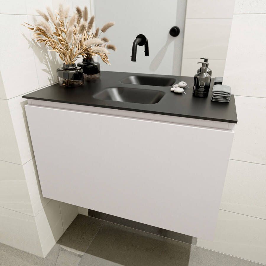 Mondiaz Olan fonteinmeubel 80cm Linen Lex wastafel Urban midden zonder kraangat