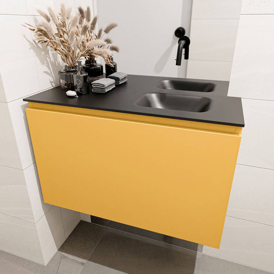 Mondiaz Olan fonteinmeubel 80cm Ocher Lex wastafel Urban rechts zonder kraangat