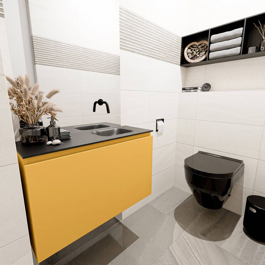 Mondiaz Olan fonteinmeubel 80cm Ocher Lex wastafel Urban rechts zonder kraangat