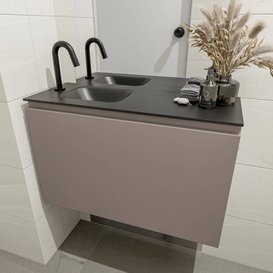 Mondiaz Olan fonteinmeubel 80cm Smoke Lex wastafel Urban links met 1 kraangat