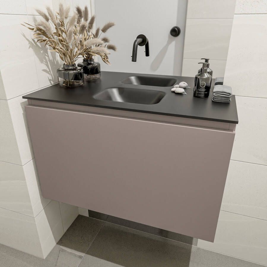 Mondiaz Olan fonteinmeubel 80cm Smoke Lex wastafel Urban midden zonder kraangat