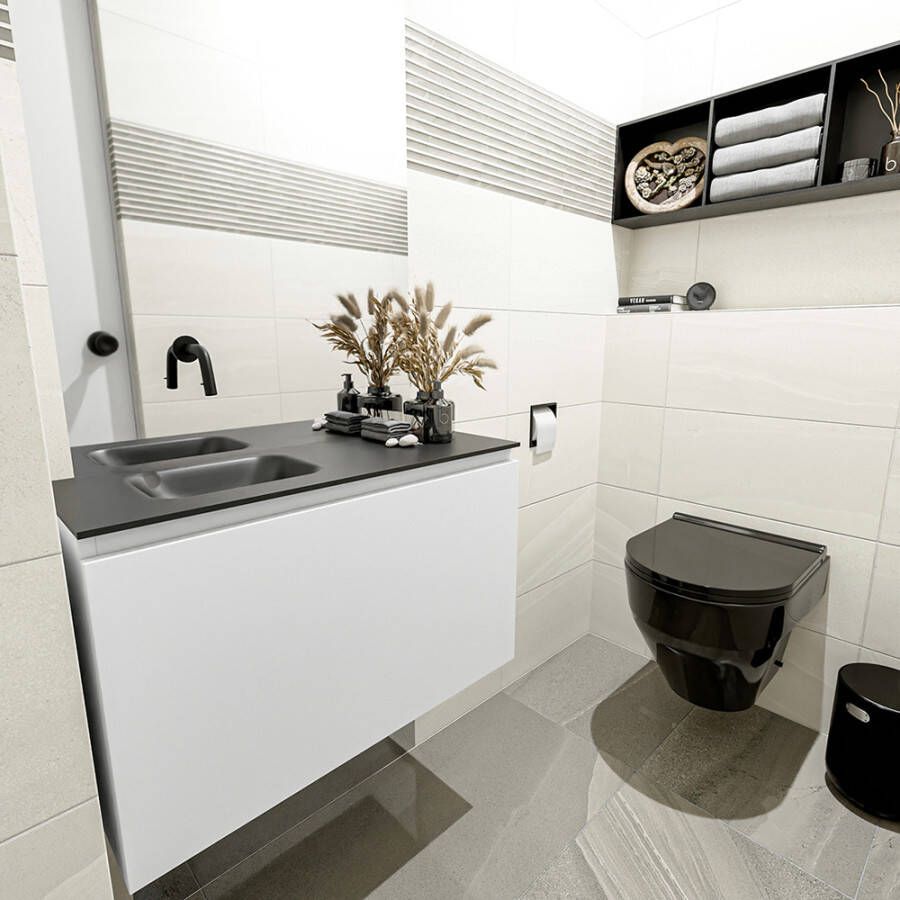 Mondiaz Olan fonteinmeubel 80cm Talc Lex wastafel Urban links zonder kraangat