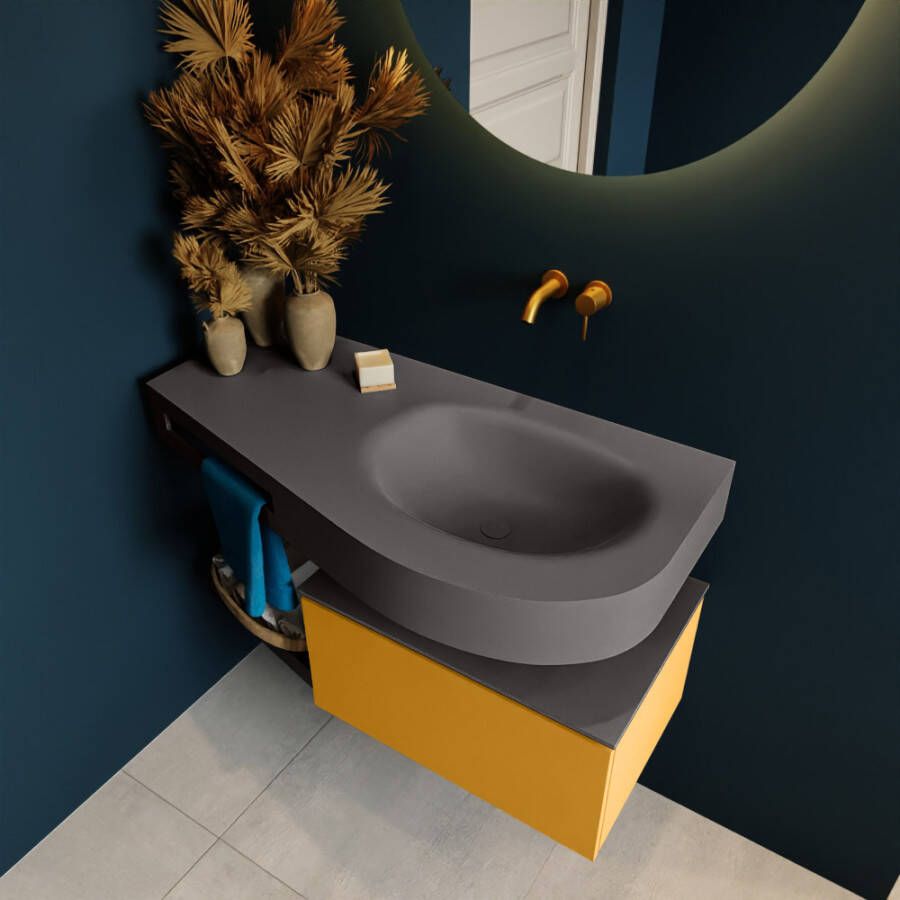 Mondiaz Riva badmeubel 100cm Ocher Dulcet wastafel Dark Grey Rechts Zonder kraangat