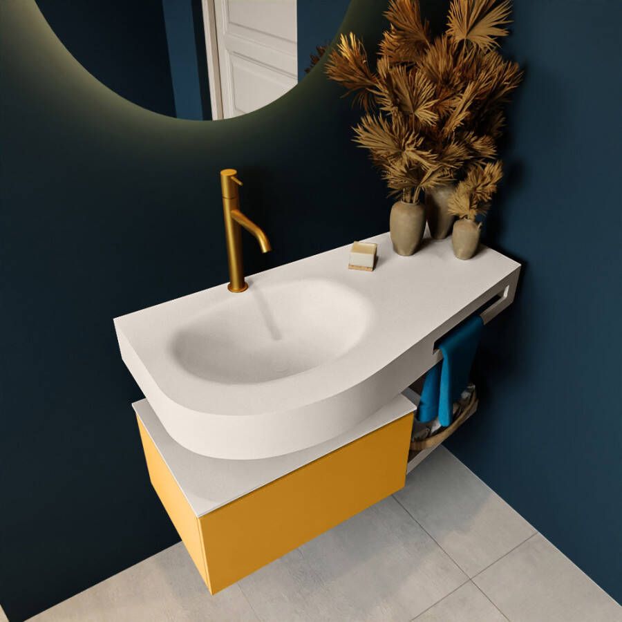 Mondiaz Riva badmeubel 100cm Ocher Dulcet wastafel Linen Links 1 kraangat