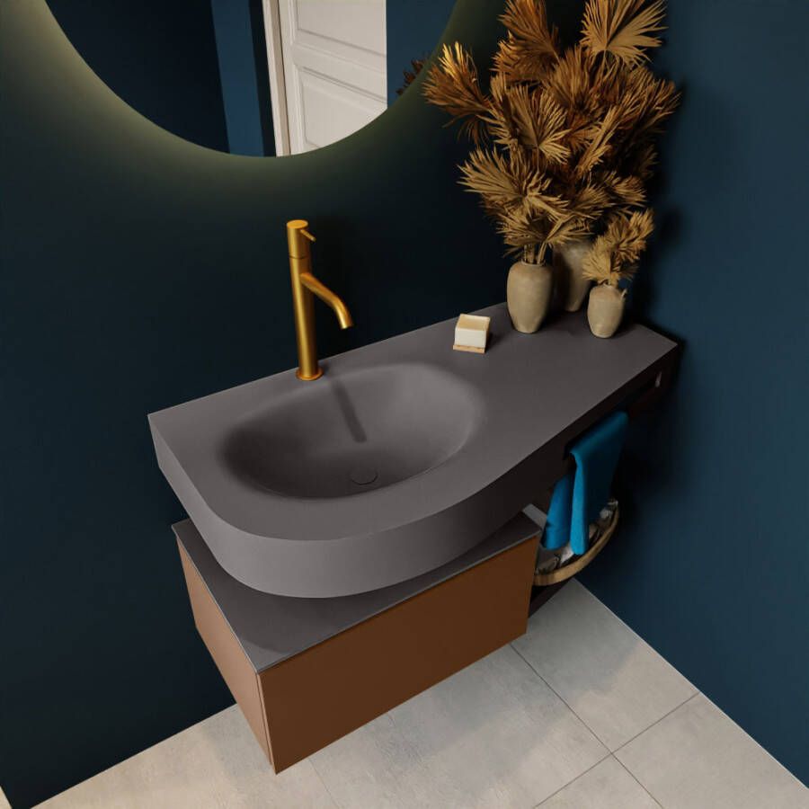 Mondiaz Riva badmeubel 100cm Rust Dulcet wastafel Dark Grey Links 1 kraangat