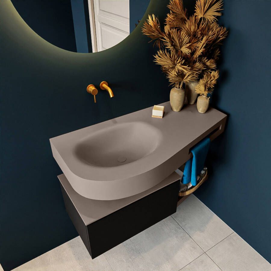 Mondiaz Riva badmeubel 100cm Urban Dulcet wastafel Smoke Links Zonder kraangat