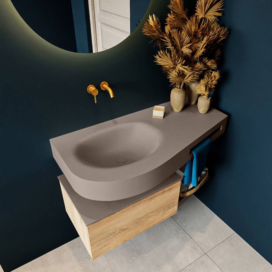 Mondiaz Riva badmeubel 100cm Washed Oak Dulcet wastafel Smoke Links zonder kraangat