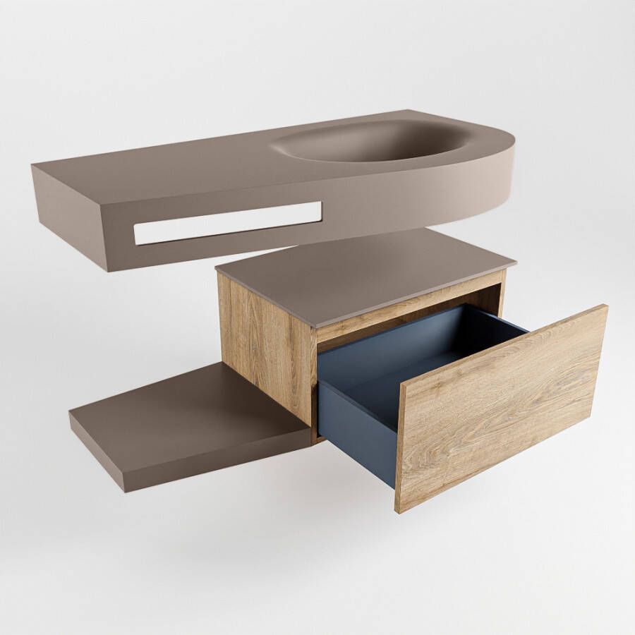 Mondiaz Riva badmeubel 100cm Washed Oak Dulcet wastafel Smoke Rechts zonder kraangat