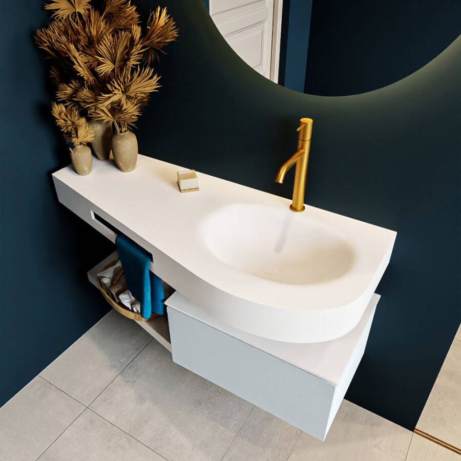 Mondiaz Riva badmeubel 120cm Clay Dulcet wastafel Talc Rechts 1 kraangat