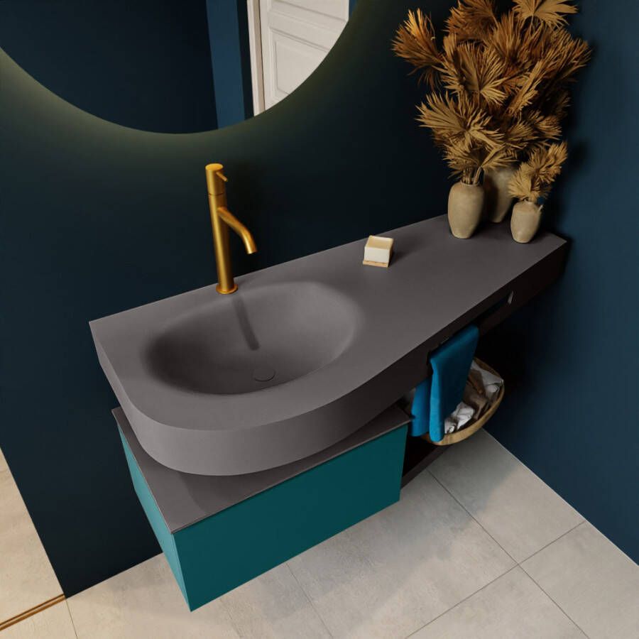 Mondiaz Riva badmeubel 120cm Smag Dulcet wastafel Dark Grey Links 1 kraangat