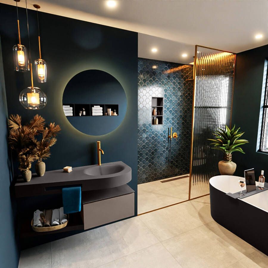 Mondiaz Riva badmeubel 120cm Smoke Dulcet wastafel Dark Grey Rechts 1 kraangat
