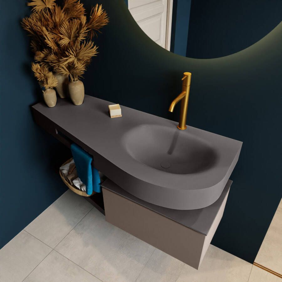 Mondiaz Riva badmeubel 120cm Smoke Dulcet wastafel Dark Grey Rechts 1 kraangat