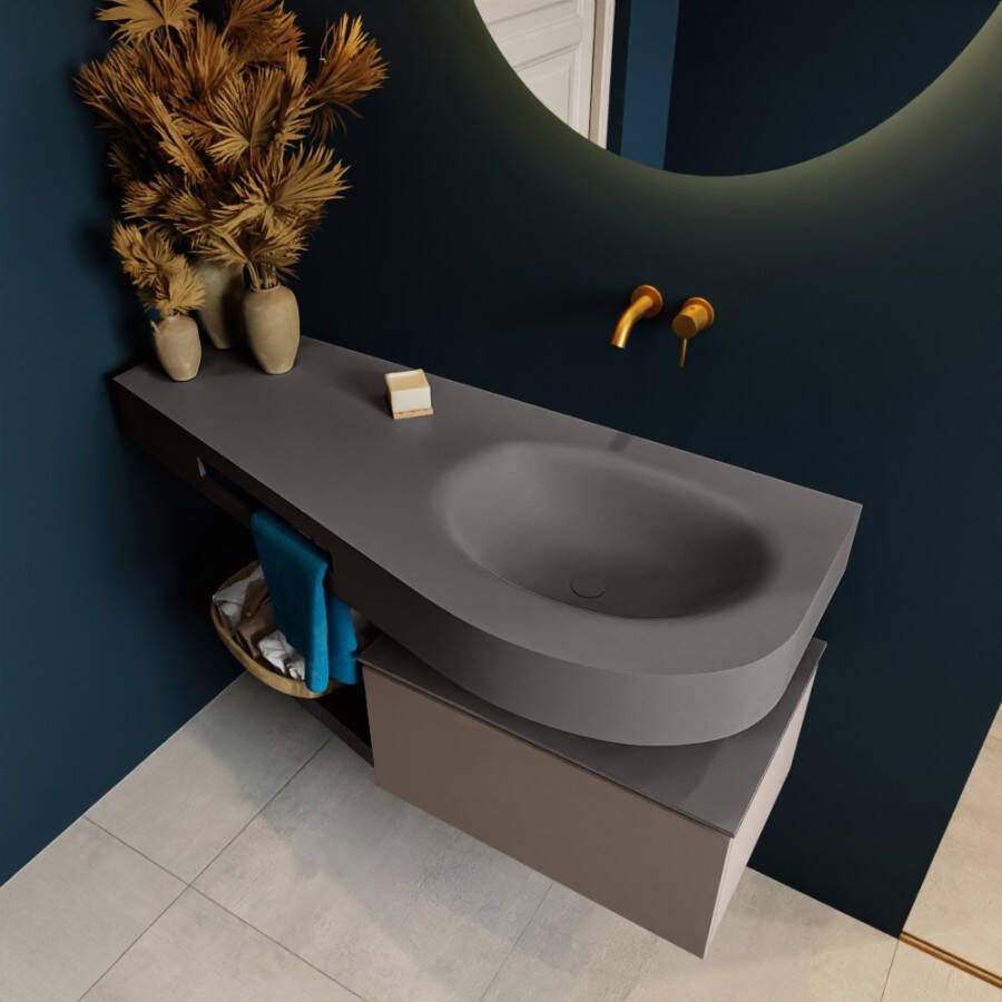 Mondiaz Riva badmeubel 120cm Smoke Dulcet wastafel Dark Grey Rechts Zonder kraangat