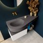 Mondiaz RIVA badmeubelsets 120x50x30cm 1 lade MDF Talc mat push to open 0 kraangaten 1 wasbak links dark grey solid surface RIVA10357 - Thumbnail 4