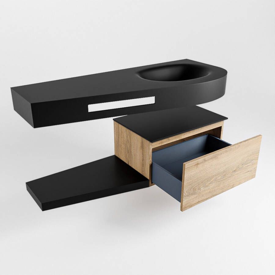 Mondiaz Riva badmeubel 120cm Washed Oak Dulcet wastafel Urban Rechts zonder kraangat