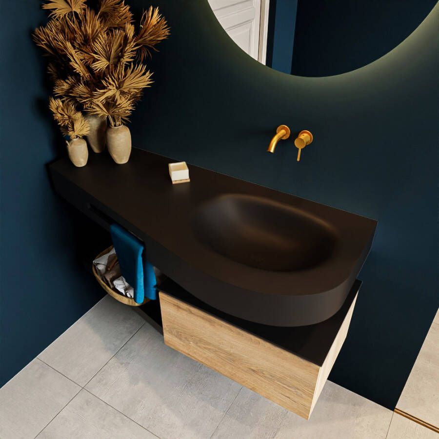 Mondiaz Riva badmeubel 120cm Washed Oak Dulcet wastafel Urban Rechts zonder kraangat