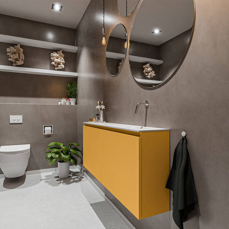 Mondiaz Ture fonteinmeubel 120cm Ocher Eden wastafel Talc rechts zonder kraangat