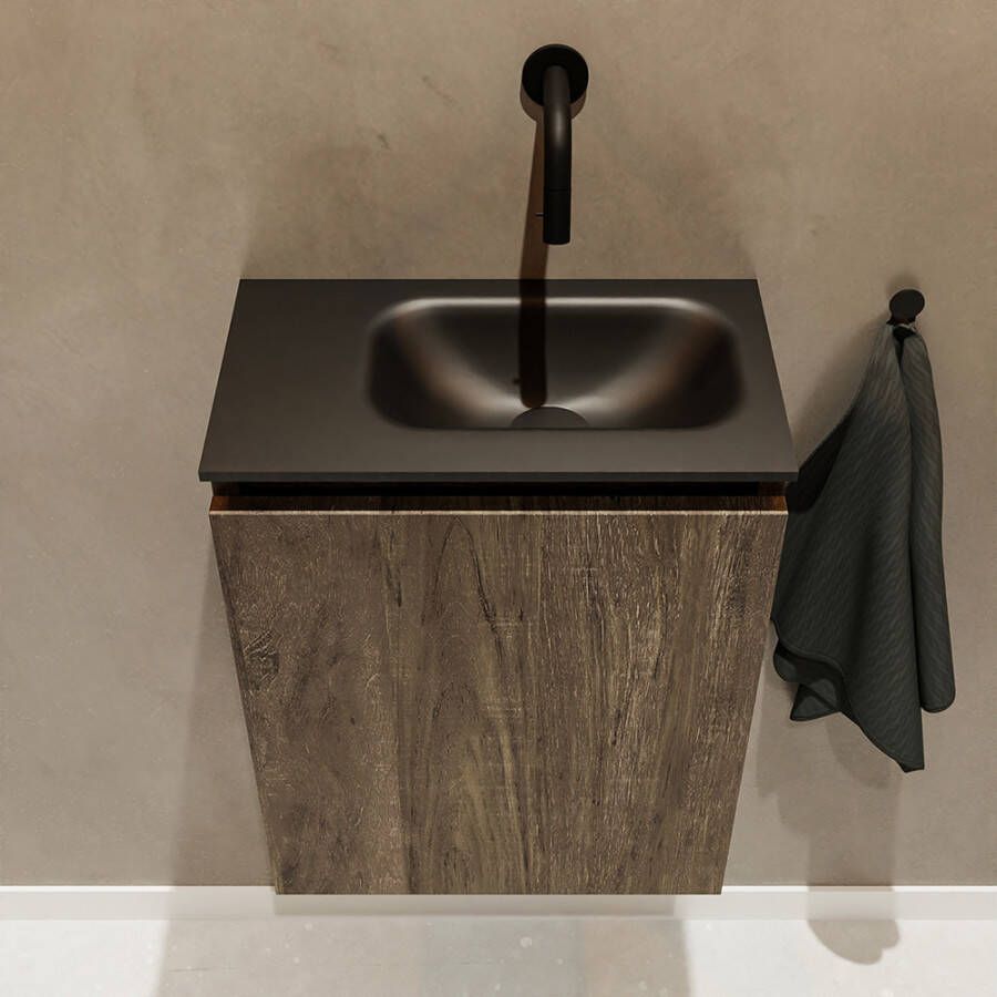 Mondiaz Ture fonteinmeubel 40cm Dark Brown Eden wastafel Urban rechts zonder kraangat