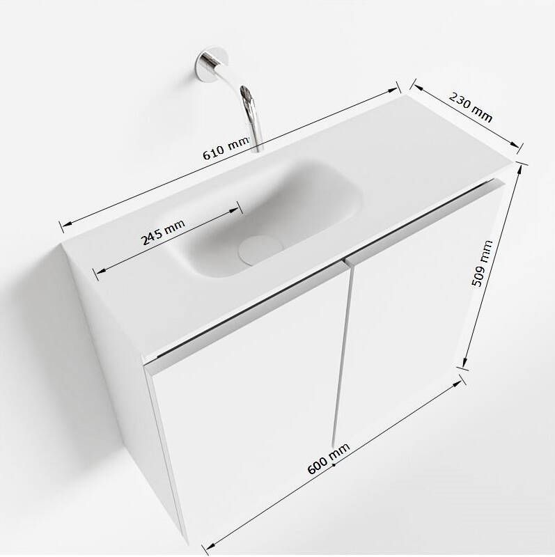 Mondiaz Ture fonteinmeubel 60cm Urban Eden wastafel Talc links zonder kraangat
