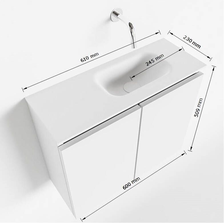 Mondiaz Ture fonteinmeubel 60cm Urban Eden wastafel Talc rechts met 1 kraangat