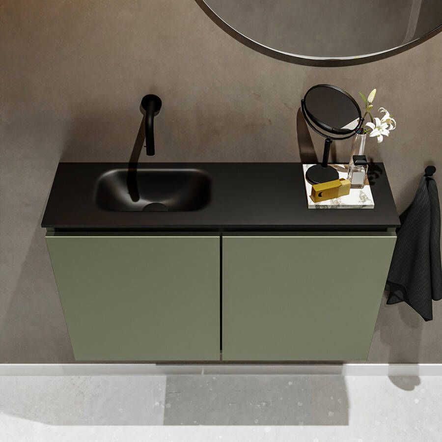 Mondiaz Ture fonteinmeubel 80cm Army Eden wastafel Urban links zonder kraangat