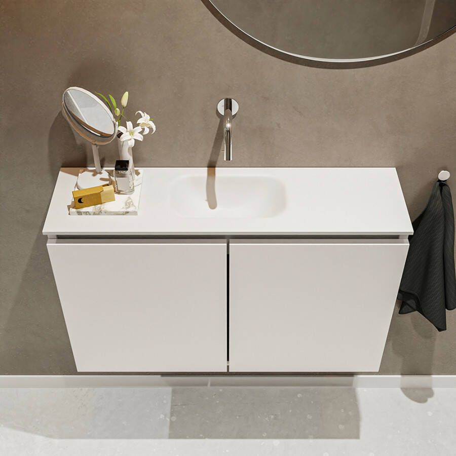 Mondiaz Ture fonteinmeubel 80cm Linen Eden wastafel Talc midden zonder kraangat