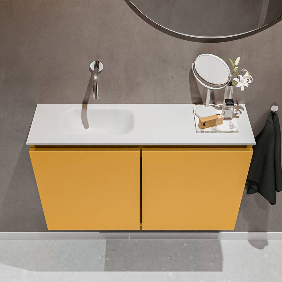 Mondiaz Ture fonteinmeubel 80cm Ocher Eden wastafel Talc links zonder kraangat