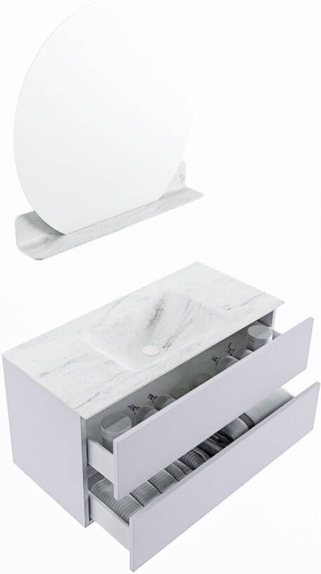 Mondiaz Vica Dlux badmeubel 100cm Cale Cloud wastafel Opalo midden zonder kraangat