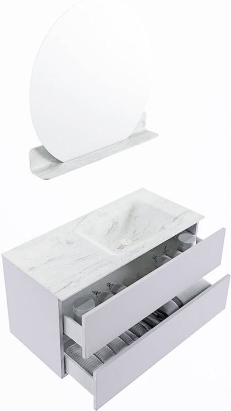 Mondiaz Vica Dlux badmeubel 100cm Cale Cloud wastafel Opalo rechts zonder kraangat