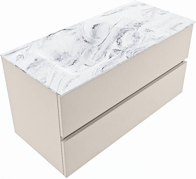 Mondiaz Vica Dlux badmeubel 100cm Linen Cloud wastafel Glace links zonder kraangat