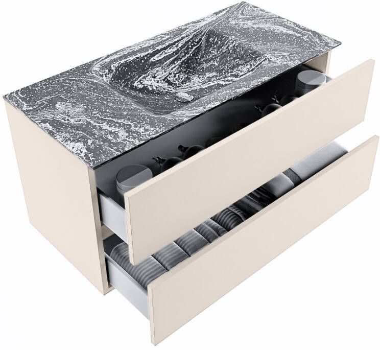 Mondiaz Vica Dlux badmeubel 100cm Linen Cloud wastafel Lava midden zonder kraangat