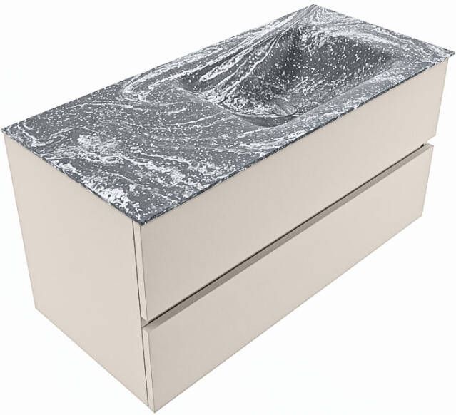Mondiaz Vica Dlux badmeubel 100cm Linen Cloud wastafel Lava rechts met 1 kraangat