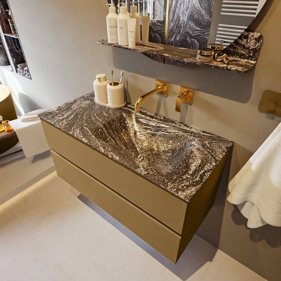 Mondiaz Vica Dlux badmeubel 100cm Oro Cloud wastafel Lava rechts zonder kraangat