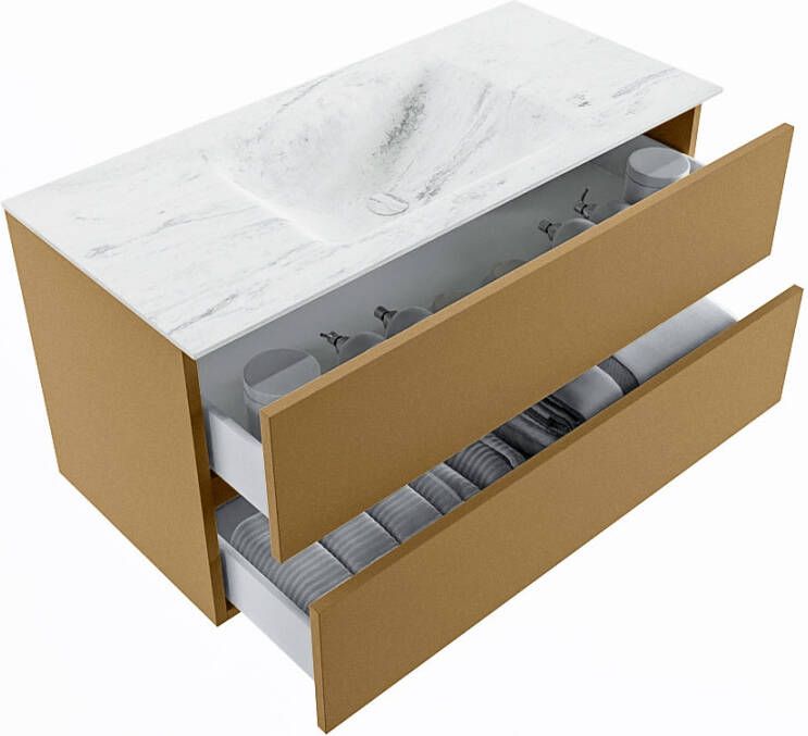 Mondiaz Vica Dlux badmeubel 100cm Oro Cloud wastafel Opalo midden zonder kraangat
