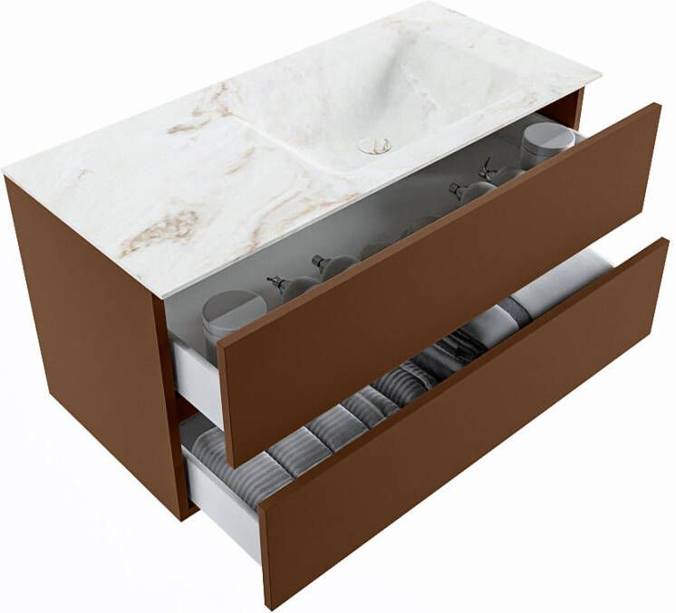 Mondiaz Vica Dlux badmeubel 100cm Rust Cloud wastafel Frappe rechts zonder kraangat