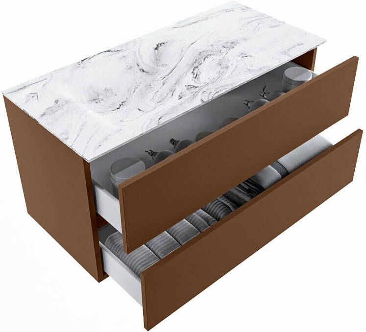 Mondiaz Vica Dlux badmeubel 100cm Rust Cloud wastafel Glace links met 1 kraangat