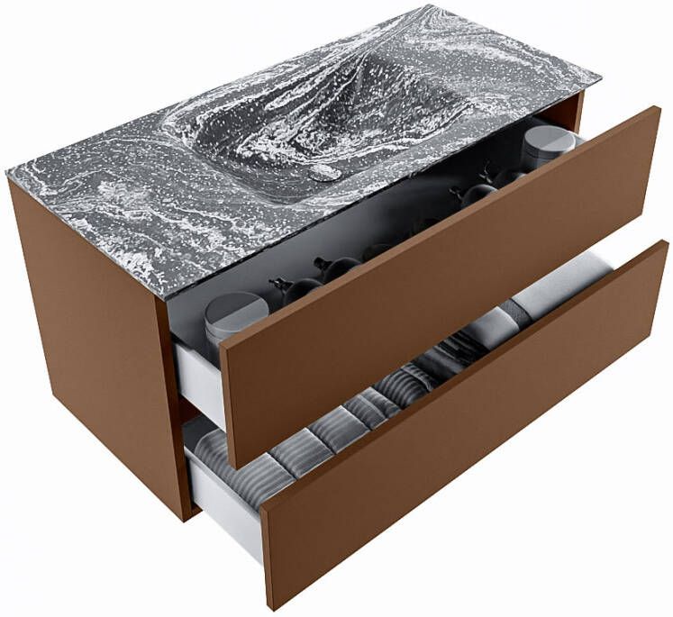 Mondiaz Vica Dlux badmeubel 100cm Rust Cloud wastafel Lava midden met 1 kraangat