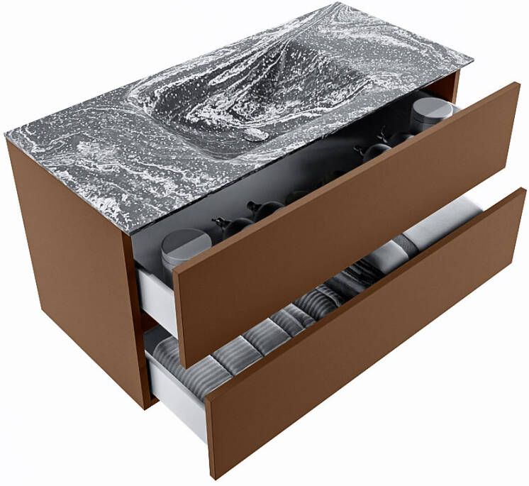 Mondiaz Vica Dlux badmeubel 100cm Rust Cloud wastafel Lava midden zonder kraangat