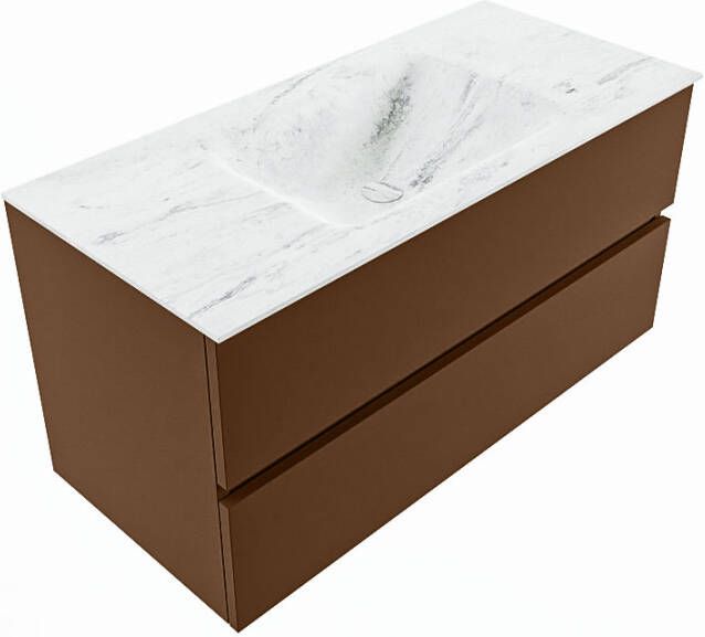 Mondiaz Vica Dlux badmeubel 100cm Rust Cloud wastafel Opalo midden met 1 kraangat